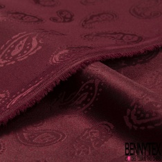 Satin jacquard polyester élasthanne motif léopard ton sur ton rouge