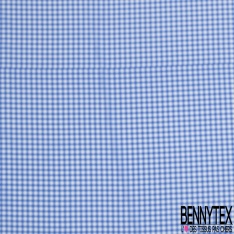 Coupon 3 m Microfibre imprimé petit vichy blanc optique bleu barbeau