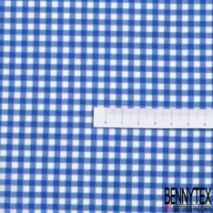 Coupon 3 m Microfibre imprimé petit vichy blanc optique bleu barbeau