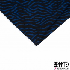 Coupon 3 m Microfibre impression zébrure triée noir fond bleu vif