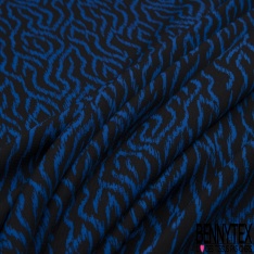 Coupon 3 m Microfibre impression zébrure triée noir fond bleu vif