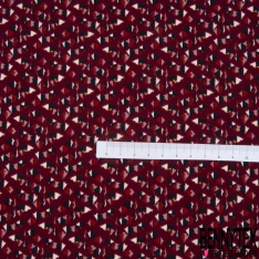 Coupon 3 m Microfibre impression petit triangle fond bordeaux