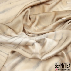 Satin viscose grand imprimé abstrait artistique vieil or pétrole pastel fond crème