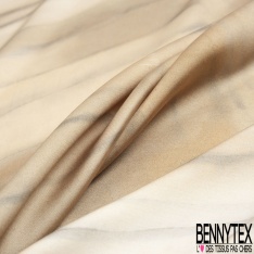 Satin viscose grand imprimé abstrait artistique vieil or pétrole pastel fond crème