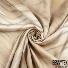 Satin viscose grand imprimé abstrait artistique vieil or pétrole pastel fond crème