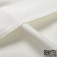 Coupon 3m Satin coton jacquard élasthanne imprimé peau de serpent ton sur ton blanc hivernal