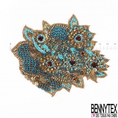 Patch bijou strass perle et sequin ton bronze turquoise