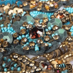 Patch bijou strass perle et sequin ton bronze turquoise