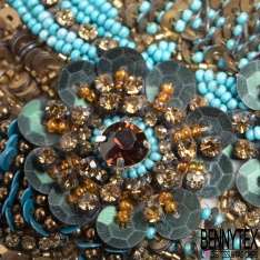 Patch bijou strass perle et sequin ton bronze turquoise