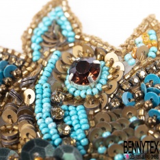 Patch bijou strass perle et sequin ton bronze turquoise