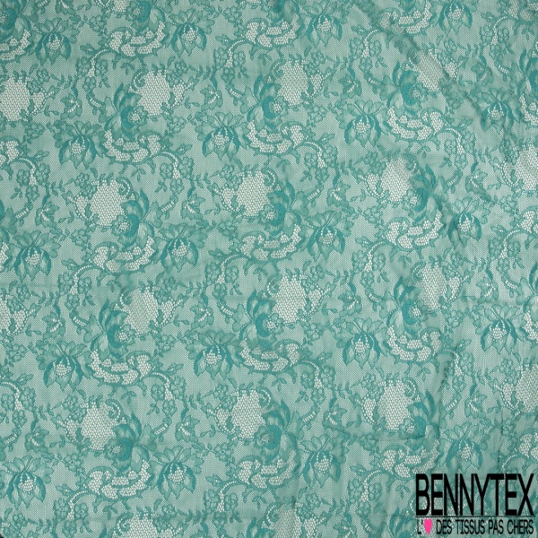 Dentelle fine fixe festonnée motif floral bleu très vif