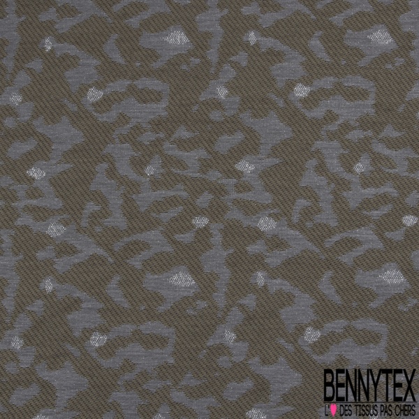 Brocart tissé camouflage kaki blanc optique lurex or