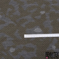 Brocart tissé camouflage kaki blanc optique lurex or