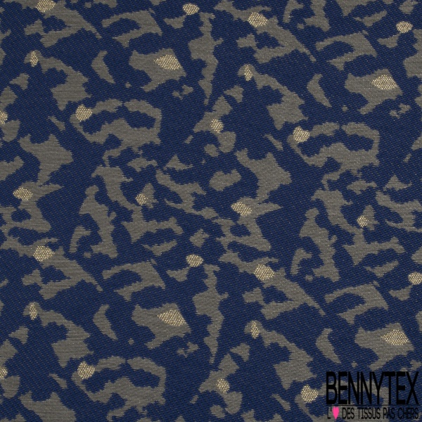 Brocart tissé camouflage kaki noir lurex argent