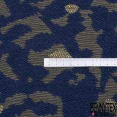 Brocart tissé camouflage kaki noir lurex argent