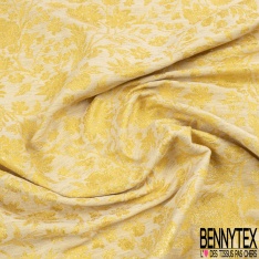 Brocart fin de luxe motif fleur des champs baroque ton jaune pastel lurex or clair