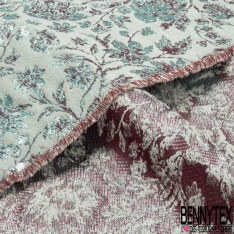 Brocart fin de luxe motif fleur des champs baroque ton bleu vif bleu charron fond bleu pastel lurex turquoise