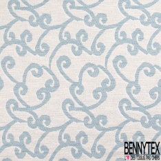 Brocart e luxe motif baroque fantaisie blanc naturel lurex multicolore fond chiné ciel marine