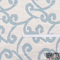 Brocart e luxe motif baroque fantaisie blanc naturel lurex multicolore fond chiné ciel marine