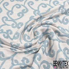 Brocart e luxe motif baroque fantaisie blanc naturel lurex multicolore fond chiné ciel marine