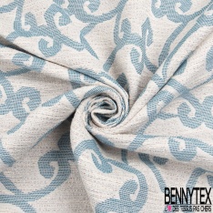 Brocart e luxe motif baroque fantaisie blanc naturel lurex multicolore fond chiné ciel marine