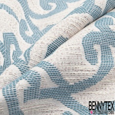 Brocart e luxe motif baroque fantaisie blanc naturel lurex multicolore fond chiné ciel marine