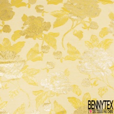 Brocart e luxe motif baroque fantaisie blanc naturel lurex multicolore fond chiné ciel canard