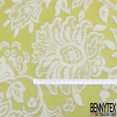 Brocart de luxe motif grande fleur baroque chute libre lurex or clair fond jaune pastel