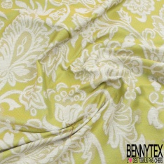 Brocart de luxe motif grande fleur baroque chute libre lurex or clair fond jaune pastel