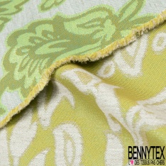 Brocart de luxe motif grande fleur baroque chute libre lurex or clair fond jaune pastel