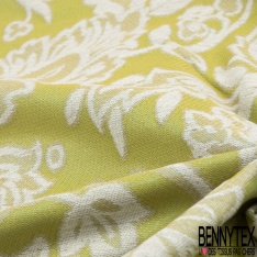 Brocart de luxe motif grande fleur baroque chute libre lurex or clair fond jaune pastel