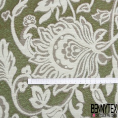 Brocart de luxe motif grande fleur baroque vert fluo fond chinégris clair lurex anis