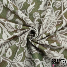 Brocart de luxe motif grande fleur baroque vert fluo fond chinégris clair lurex anis