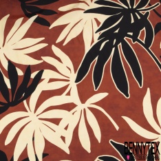 Crêpe viscose imprimé grande fleur baroque noir écru taupe