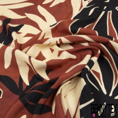 Crêpe viscose imprimé grande fleur baroque noir écru taupe