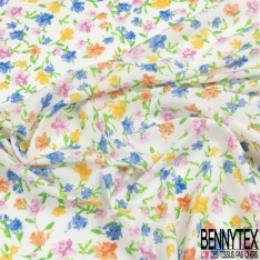 Voile de coton suisse imprimé floral champêtre vintage ton naturel