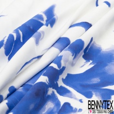 Fibranne viscose imprimé floral cachemire ton bleu fond blanc discret