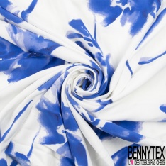 Fibranne viscose imprimé floral cachemire ton bleu fond blanc discret