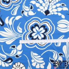 Fibranne viscose imprimé floral bleu klein aquarelle fond blanc optique