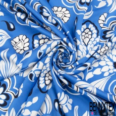 Fibranne viscose imprimé floral bleu klein aquarelle fond blanc optique