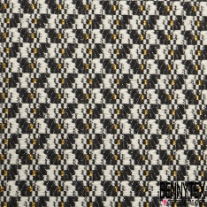 Jacquard polyester coton motif plumetis or clair fond alvéole noir marine