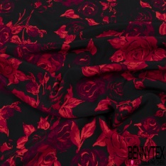 Crêpe viscose digital imprimé floral fondu fond noir