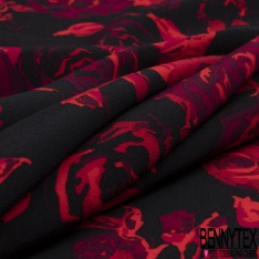 Crêpe viscose digital imprimé floral fondu fond noir