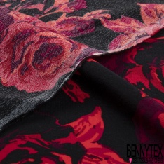 Crêpe viscose digital imprimé floral fondu fond noir