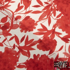 Crêpe viscose digital imprimé floral champêtre fond rouge