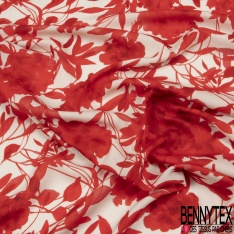 Crêpe viscose digital imprimé floral champêtre fond rouge