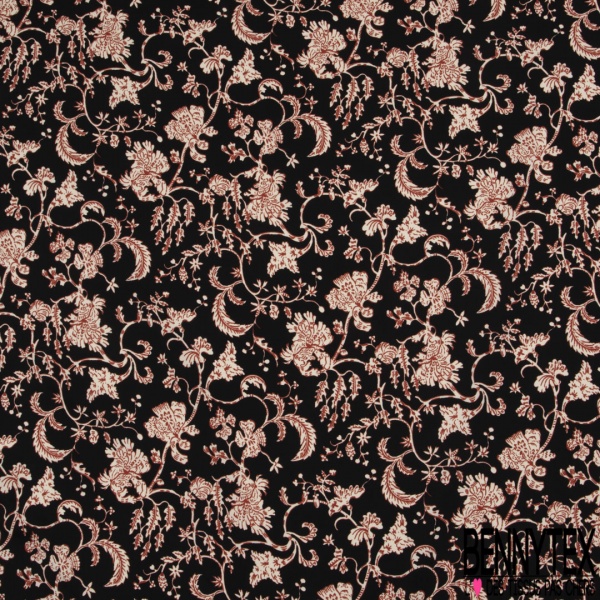 Fibranne viscose imprimé digital floral rétro fond noir