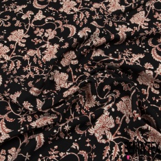 Fibranne viscose imprimé digital floral rétro fond noir