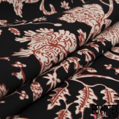 Fibranne viscose imprimé digital floral rétro fond noir