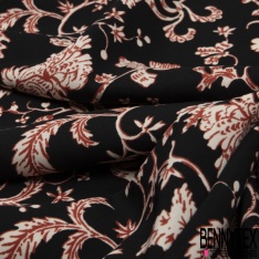 Fibranne viscose imprimé digital floral rétro fond noir